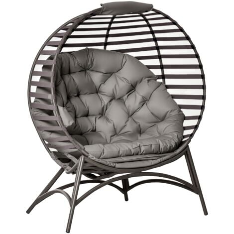 Outsunny Papasansessel Gartenstuhl 2Korb-Stuhl mit Kissen oval Loungesessel Korb faltbar Balkon Terrasse Outdoor/Indoor Sandbraun Stahl 118 x 75 x 139 cm