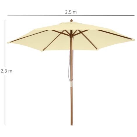 Outsunny Parasol bambou crème Ø2,5m, hexagonal double toit grand jardin