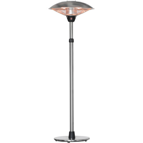 Outsunny Parasol chauffant électrique infrarouge 3000W, IP44 hauteur réglable 160-200cm acier inox argent