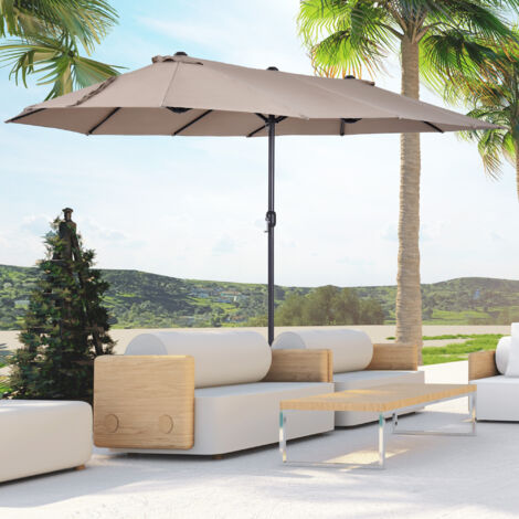 Outsunny Parasol de jardin exterieur parasol double rectangulaire 4.6L x 2.7l x 2.4H m avec ouverture fermeture manivelle. cadre en acier. toile 180 g/m². parasol pour balcon. piscine. marron