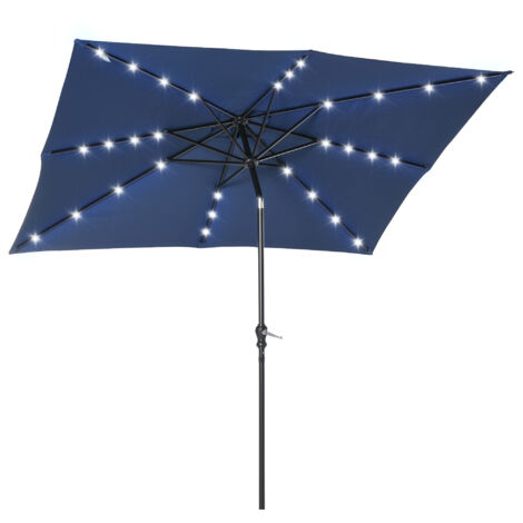 Outsunny Parasol de jardin Parasol droit 3 x 2 m lumineux rectangulaire inclinable avec LED solaire acier polyester haute densité bleu