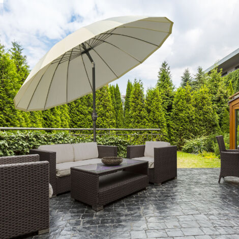 Outsunny Parasol droit parasol de jardin inclinable rond avec 18 baleines manivelle mât en métal fibre de verre Ø 2,5 m polyester haute densité beige