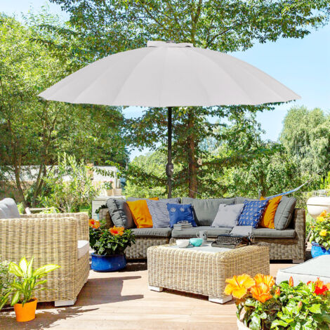 Outsunny Parasol droit parasol de jardin inclinable rond avec 18 baleines manivelle mât en métal fibre de verre Ø 2.5 m polyester haute densité gris