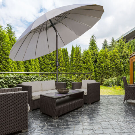 Outsunny Parasol droit parasol de jardin inclinable rond avec 18 baleines manivelle mât en métal fibre de verre Ø 2,5 m polyester haute densité gris
