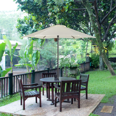 Outsunny Parasol droit ronde parasol de jardin Ø 2 m mât en aluminium 6 baleines métal et toile beige