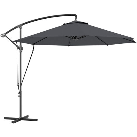 Outsunny parasol excéntrico Ø 290 cm sombrilla de jardín con base cruzada manivela funda para sombrilla y cuerda de viento anti-UV 50+ gris oscuro