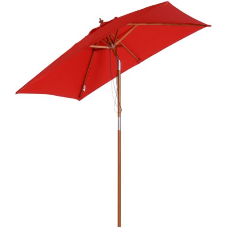 Outsunny Parasol rectangulaire inclinable bois polyester haute densité 2L x 1,5l x 2,3H m rouge