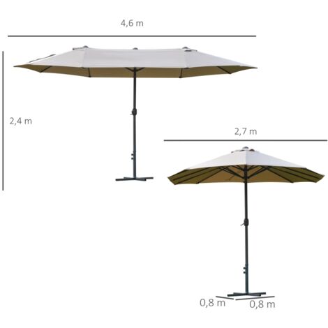 Outsunny Parasol XXL café 4,6x2,7x2,4m, pied croix manivelle acier