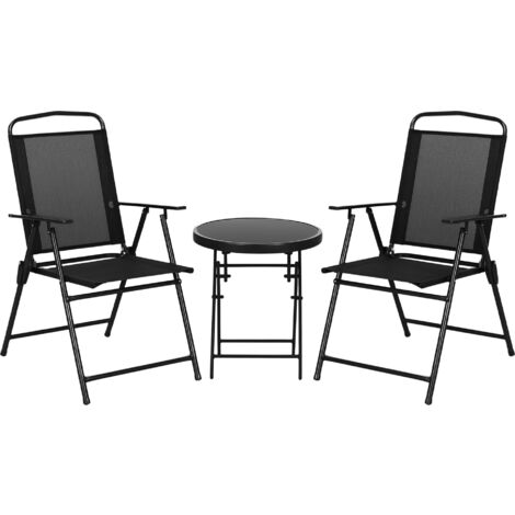 Outsunny Patio Bistro Set Folding Chairs & Coffee Table for Balcony Black