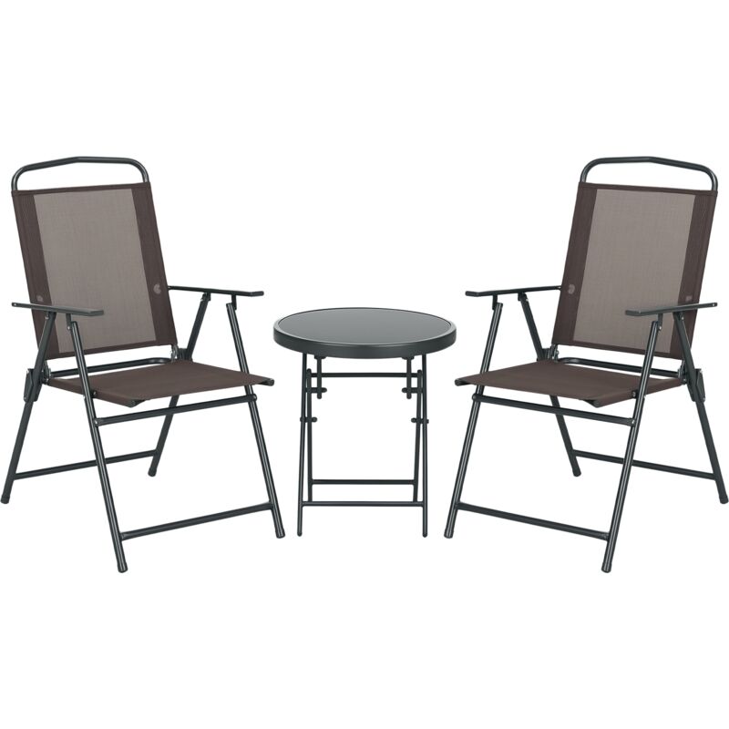Outsunny Patio Bistro Set Folding Chairs & Coffee Table for Balcony Brown