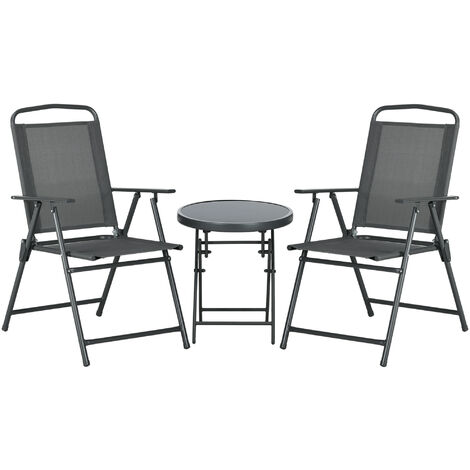 Outsunny Patio Bistro Set Folding Chairs & Coffee Table for Balcony Dark Grey