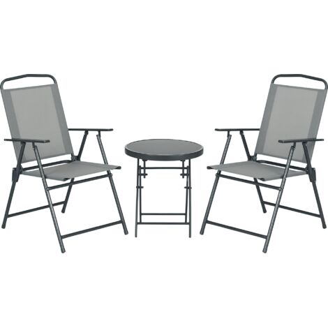 Outsunny Patio Bistro Set Folding Chairs & Coffee Table for Balcony Grey
