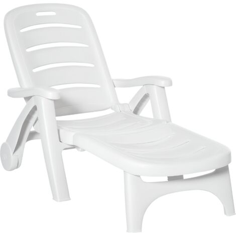 Outsunny Patio Folding Lounge Chair Recliner with Wheels & 5-Position Backrest