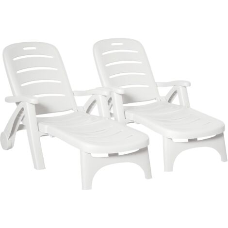 Outsunny Patio Folding Lounge Chairs Recliners with Wheels & 5-Position Backrest