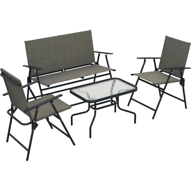 Patio Furniture Set, Garden Set w/ Table, Foldable Chairs, a Loveseat Brown - Outsunny