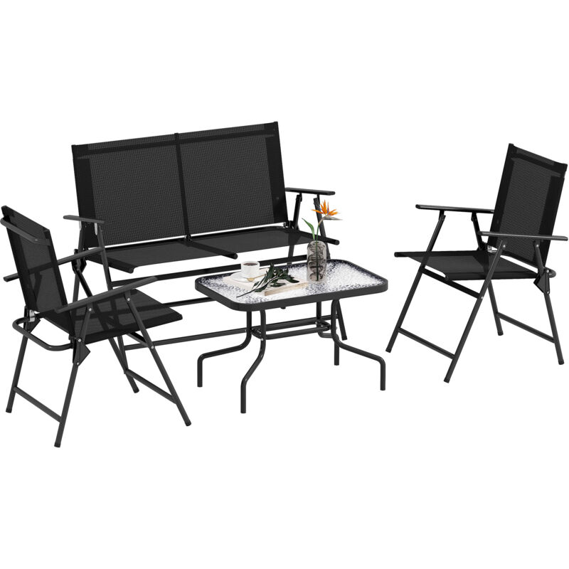 Patio Furniture Set, Garden Set w/ Table, Foldable Chairs, a Loveseat Black - Outsunny
