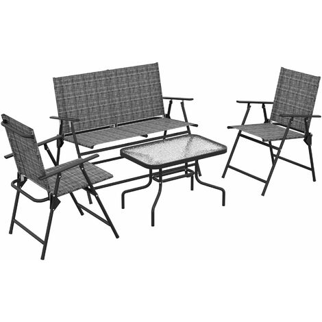 Outsunny Patio Furniture Set, Garden Set w/ Table, Foldable Chairs, a Loveseat Grey
