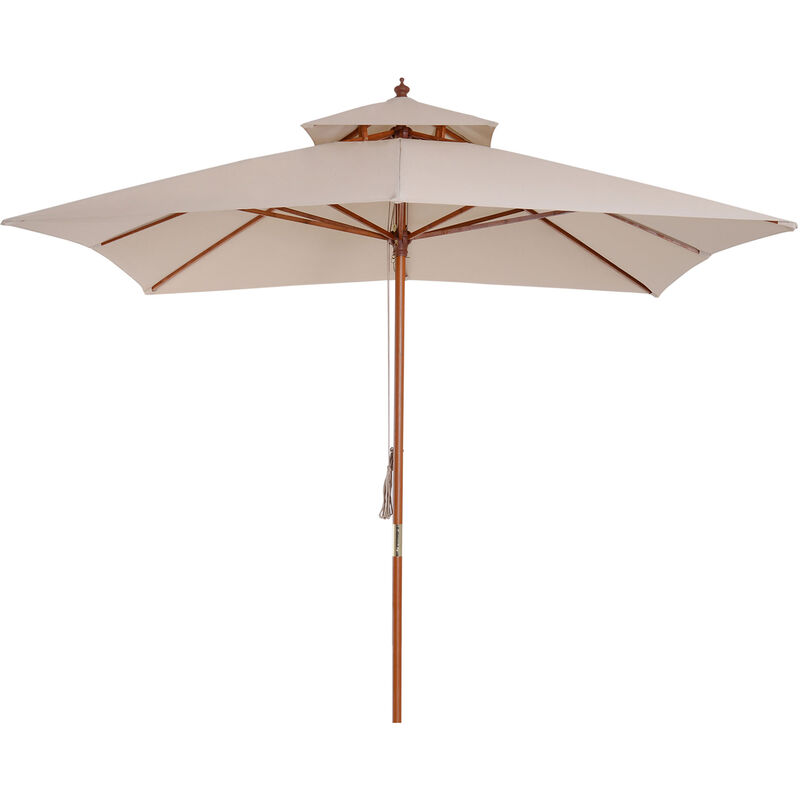 Outsunny - Patio Parasol Garden Sun Umbrella Sunshade Bamboo Beige