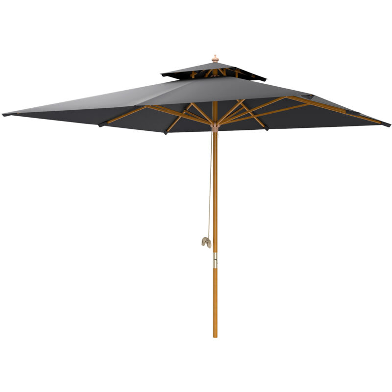 Outsunny Patio Parasol Garden Sun Umbrella Sunshade Bamboo Black