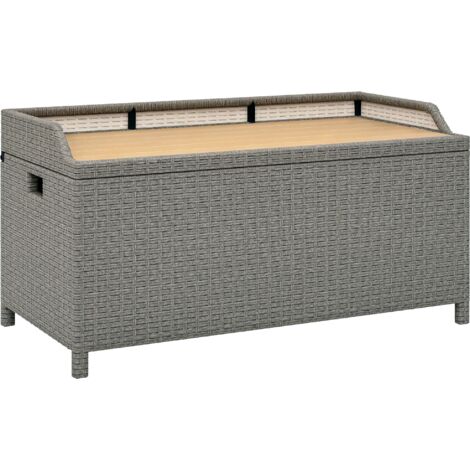 Outsunny Patio Rattan Wicker Storage Basket Box Bench Seat Furniture Grey