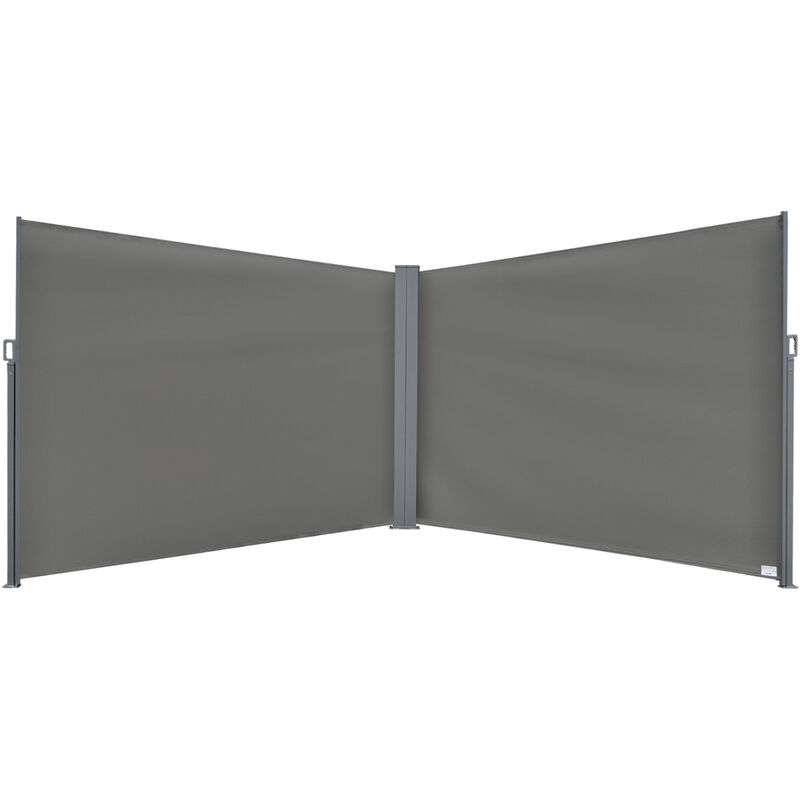 Outsunny Patio Retractable Double Side Awning Folding Privacy Screen Fence Grey