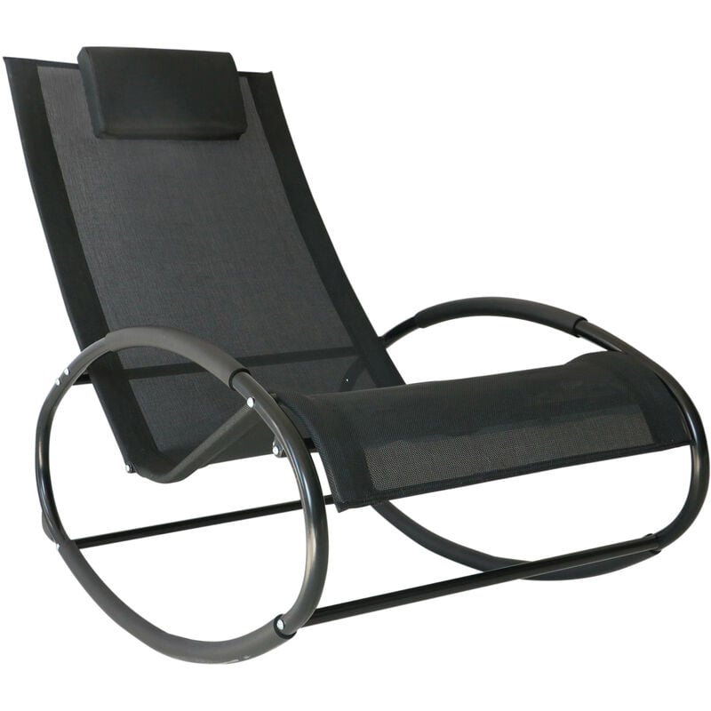 Patio Rocking Chair Orbital Zero Gravity Seat Pool Chaise w/ Pillow Black - Outsunny