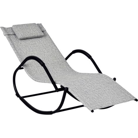 Outsunny Patio Rocking Lounge Chair Zero Gravity Chaise w/ Padded Pillow Grey
