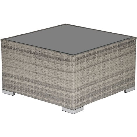 Outsunny Patio Wicker Coffee Table w/ Glass Top Suitable for Garden Backyard