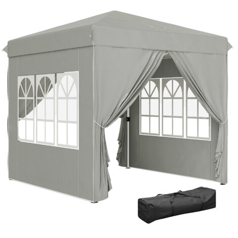 Outsunny Pavillon 2,5x2,5m, wasserabweisend Stabil Winterfest Pop-up Faltpavillon, UV Schutz 50+, Faltbar Partyzelt Gartenzelt mit 4 Seitenteilen Tasche Gartenpavillon für Camping Garten, Hellgrau