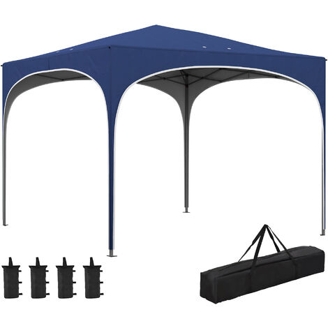 Outsunny Pavillon 2,95 x 2,95 cm Faltpavillon mit UV-Schutz, höhenverstellbares Pop Up Pavillon mit Tragetasche, Sandsack, Gartenzelt für Balkon, Terrasse, Oxford, Stahl, Blau