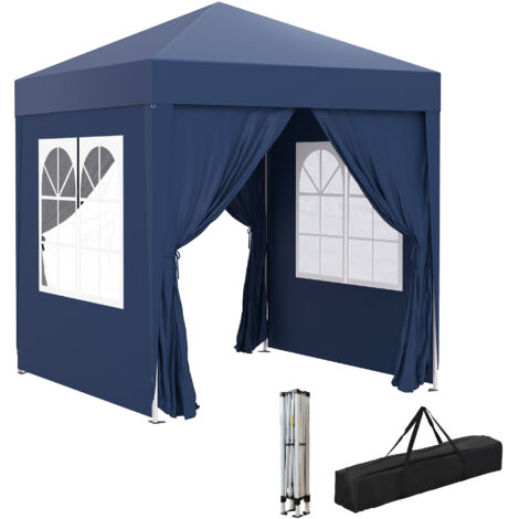 Outsunny Pavillon 2x2m Wasserdicht, Pop-up Faltpavillon mit 4 Seitenwänden, Abflusslöcher Fenster, faltbar Partyzelt UV 30+, Gartenzelt mit Tragetasche, Gartenpavillon für Terrasse, Blau