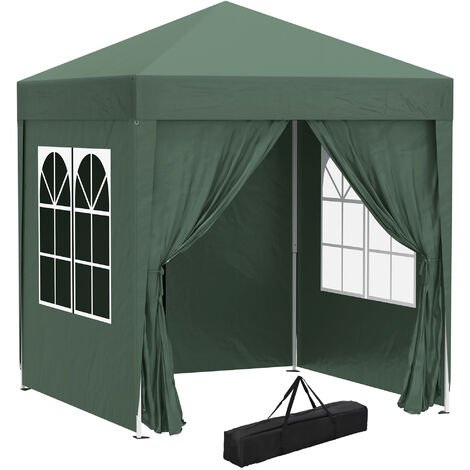 Outsunny Pavillon 2x2m Wasserdicht, Pop-up Faltpavillon mit 4 Seitenwänden, Abflusslöcher Fenster, faltbar Partyzelt UV 30+, Gartenzelt mit Tragetasche, Gartenpavillon für Terrasse, Dunkelgrün