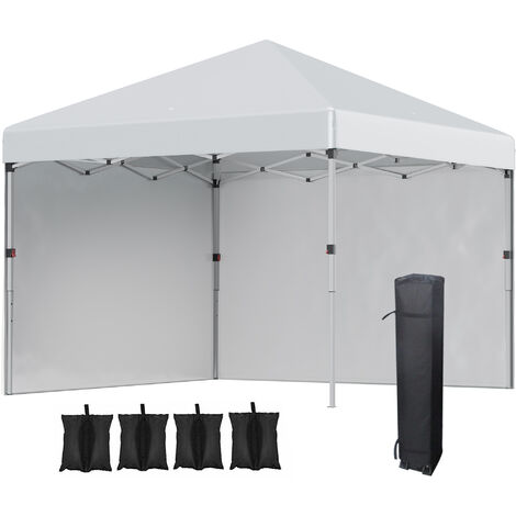 Outsunny Pavillon ca.3x3m, wasserabweisend Stabil Winterfest Pop-up Faltpavillon mit 2 Seitenwänden, UV Schutz 30+, Faltbar Partyzelt Gartenzelt mit Tasche, Gartenpavillon für Camping, Hellgrau