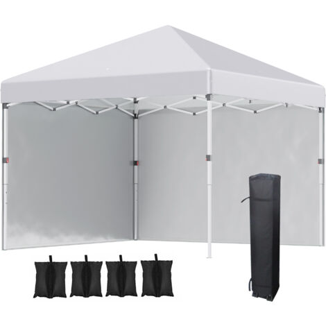 Outsunny Pavillon ca.3x3m, wasserabweisend Stabil Winterfest Pop-up Faltpavillon mit 2 Seitenwänden, UV Schutz 30+, Faltbar Partyzelt Gartenzelt mit Tasche, Gartenpavillon für Camping, Weiß