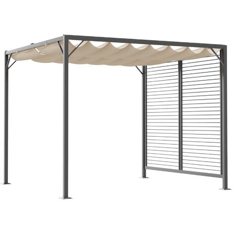 Outsunny Pavillon, Pergola mit einstellbarem Stoffdach, Partyzelt, Überdachung, Polyester, Beige, 300 x 280 x 238 cm
