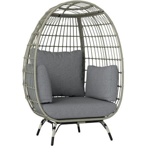 Outsunny PE Rattan Egg Chair w/ Padded Cushions for Garden, Charcoal Grey