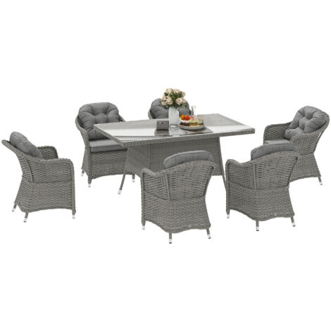 Outsunny PE Rattan Garden Dining Set for 6 with Seat and Back Cushions