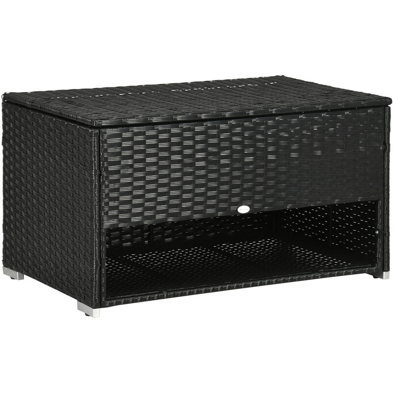 Pe Rattan Garden Storage Box for Pool w/ Shoe Layer - Black - Outsunny