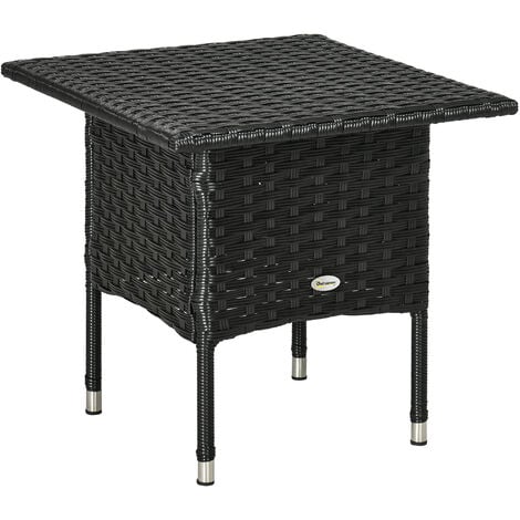 Outsunny PE Rattan Outdoor Coffee Table, Easy Match Rattan Side Table Black
