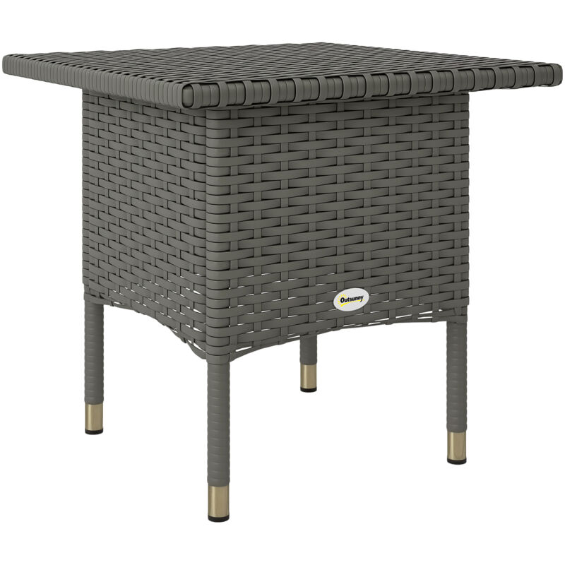 Outsunny PE Rattan Outdoor Coffee Table, Easy Match Rattan Side Table, Grey