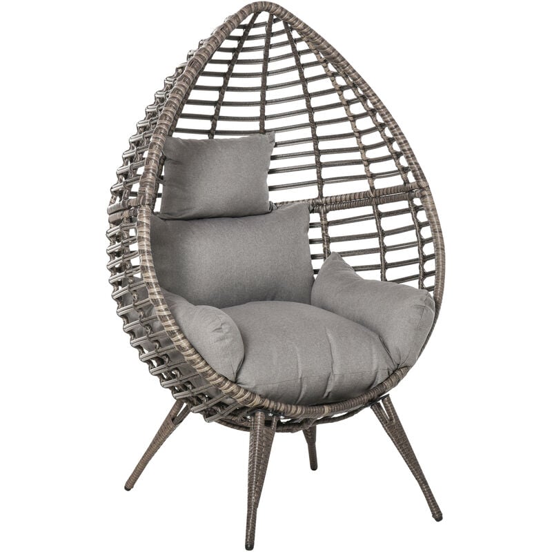 PE Rattan Outdoor Egg Teardrop Chair w/ Cushion Elegant Stylish Seating - Outsunny