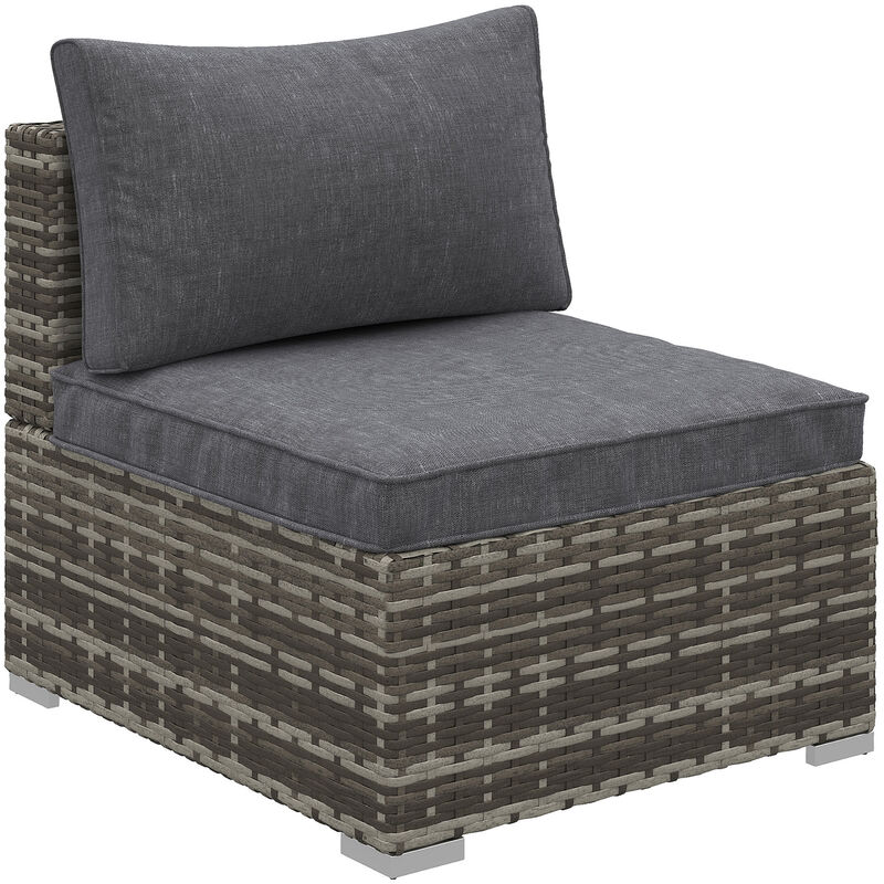 PE Rattan Single Armchair Seat Garden Furniture w/ Cushions Deep Grey - Outsunny