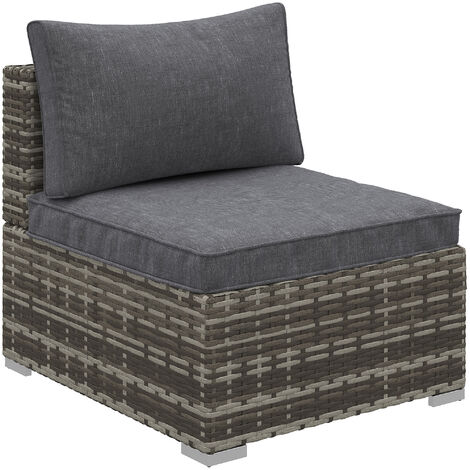 main image of "Outsunny PE Rattan Single Armchair Seat Garden Furniture w/ Cushions Deep Grey"