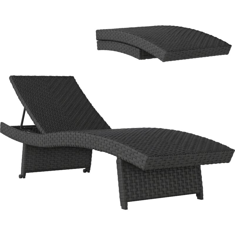 Outsunny - pe Rattan Sun Lounger with 4-Level Adjustable Backrest, Black