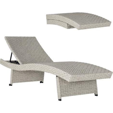 Outsunny PE Rattan Sun Lounger with 4-Level Adjustable Backrest, Grey