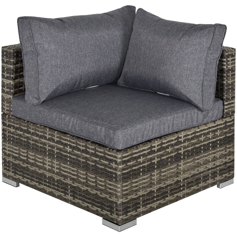 PE Rattan Wicker Corner Sofa Chair Garden Furniture w/ Cushion Deep Grey - Outsunny