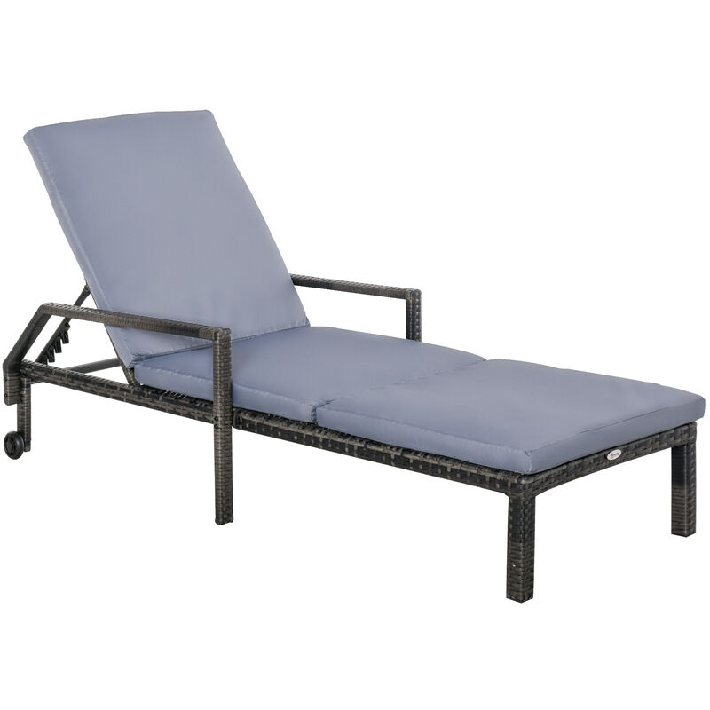 Outsunny PE Rattan Wicker Sun Lounger Chaise Garden Chair Seat w/ Adjustable Backrest