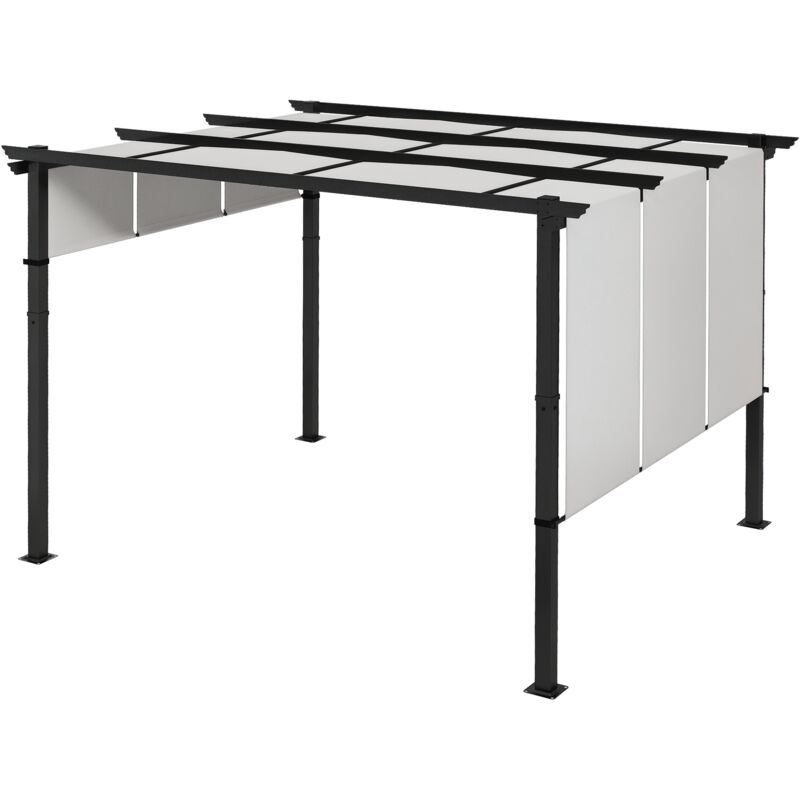 Outsunny - Pergola 3 toiles coulissantes - dim. 3,57L x 2,96l x 2,35H m - acier époxy noir polyester haute densité gris
