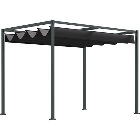 Outsunny Pergola ca. 3x2m Garten Pavillon Terrassendachung Metall Freistehender Gartenpavillon mit Verstellbares Dach, UV Schutz, Sonnenschutz für Terrasse und Garten, Schwarz+Grau