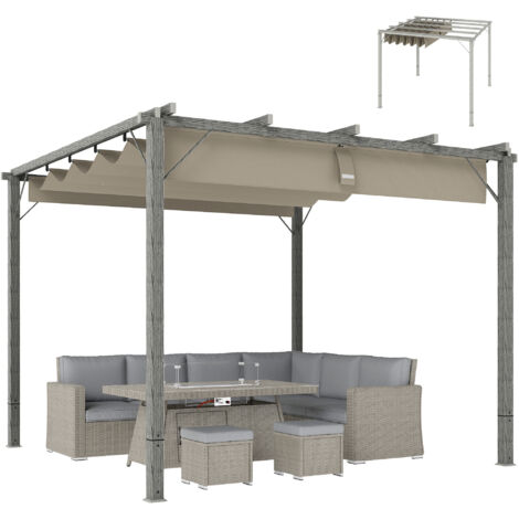 Outsunny Pergola ca. 3x3m Garten Pavillon mit Magnetbefestigung, Terrassendachung aus Aluminium, Gartenpavillon mit verstellbares Dach, Freistehend, UV Schutz 30+, für Terrasse und Garten, Grau
